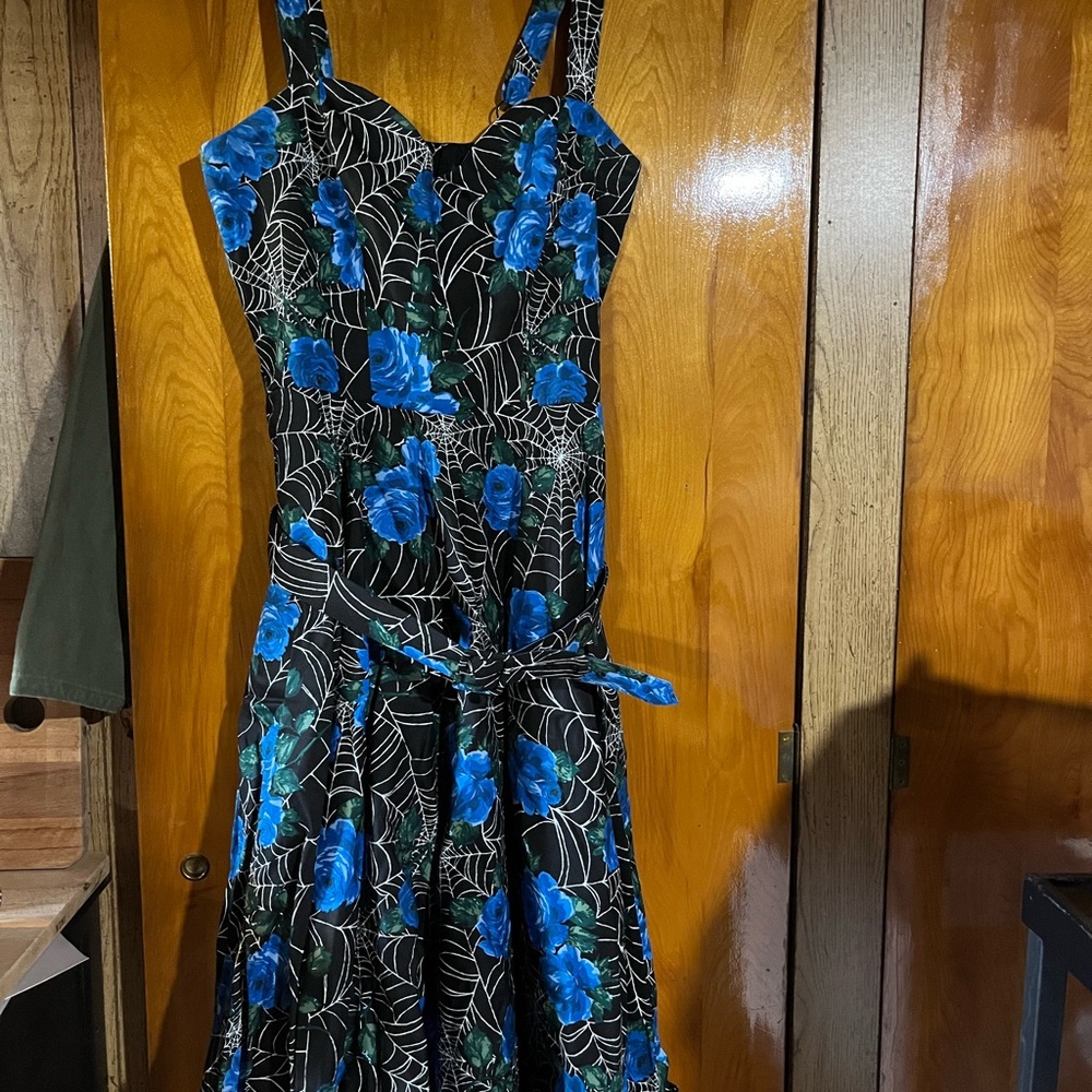 Vixen by Micheline Pitt Black and Blue Web Midi Dress